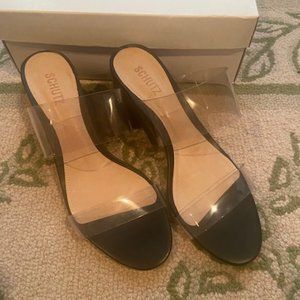 Schutz Black Victorie Vinyl & Leather Sandal